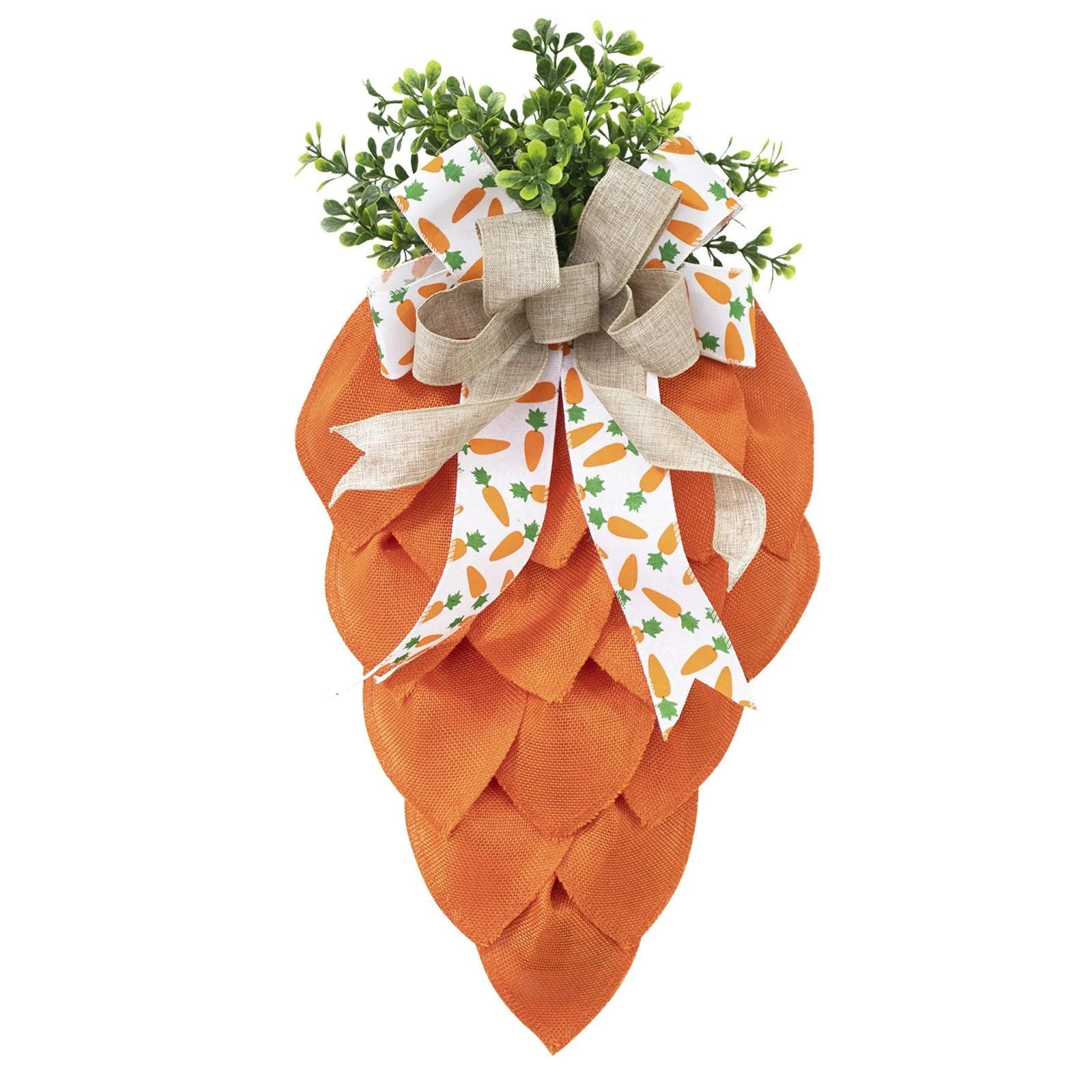 Easter Carrot Wreath Rustic Bow Cloth Wreath Garland With Green Leaves For Front Door Decoration, easter decorations, Easter Decor, easter table decor, outdoor easter decorations, shop easter, Decognomes, Spring Decorations