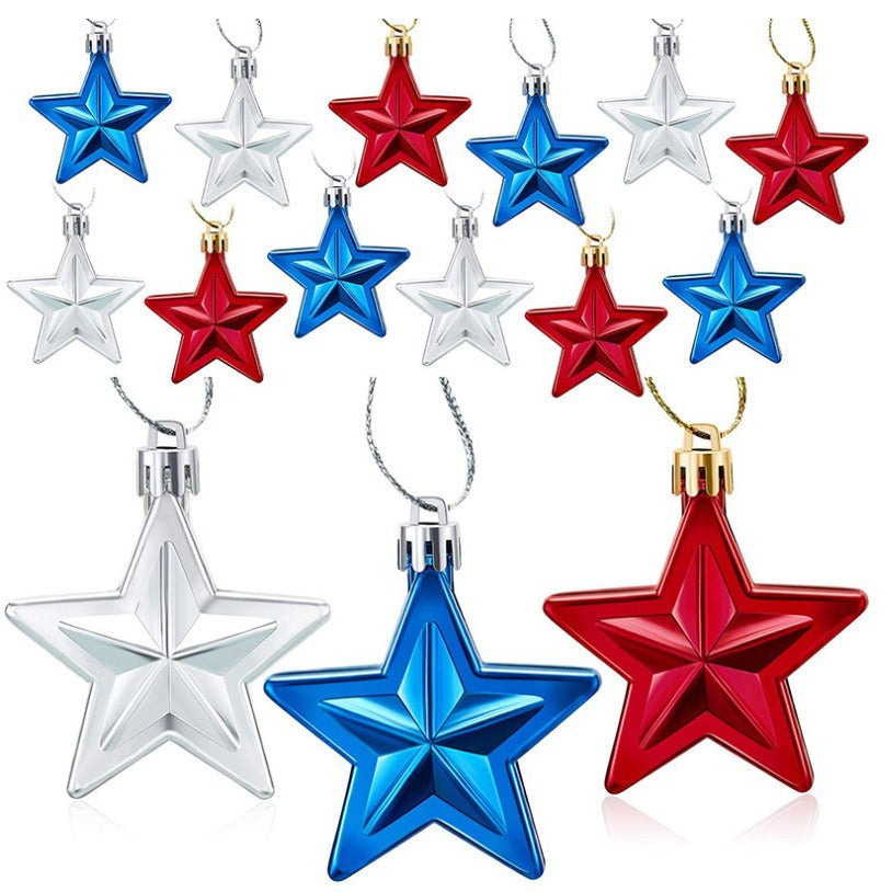 Patriotic Ball 7CM Three-dimensional Christmas Five-pointed Star Labor Day Party Christmas Tree Decorative Small Pendant