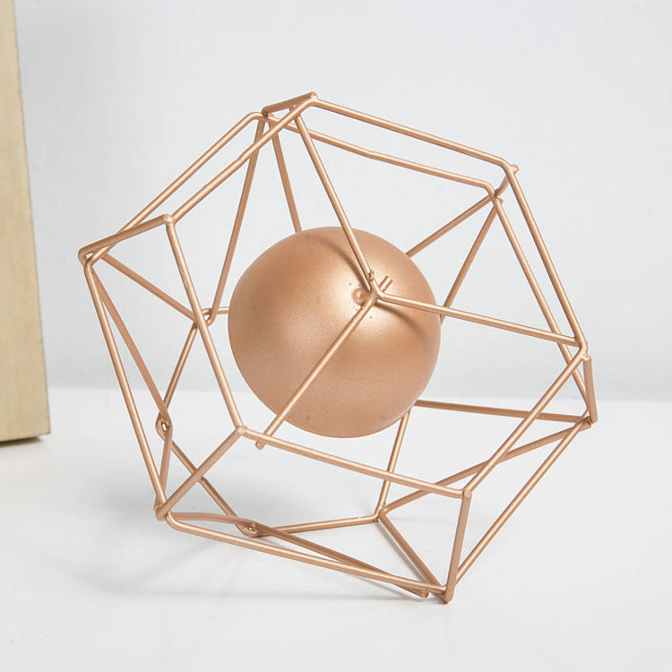 Simple geometric wrought iron golden candle holder