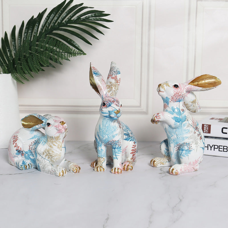 Painted Jade Rabbit Ornaments Cute Rabbit Resin Ornaments, easter decorations, Easter Decor, easter table decor, outdoor easter decorations, shop easter, Decognomes, Spring Decorations