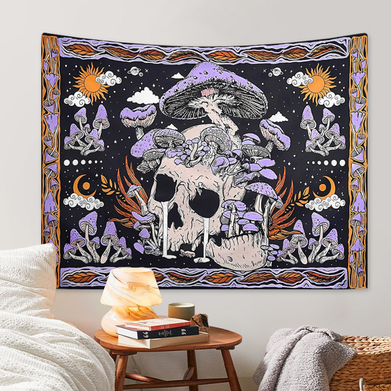 Purple Skull Mushroom Tapestry Bohemian Hippie Style