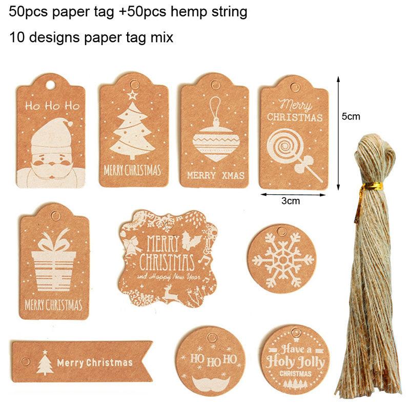 Christmas Kraft Paper Christmas Tag Card With Hemp Rope Christmas Gift Product Set