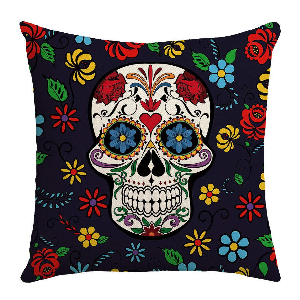 Cross-border Halloween Pillow Cover Skull Letter Linen Cushion Cover Living Room Sofa Holiday Party, Pumpkin lanterns, Jack o Lanterns, Halloween Lights, Halloween Decoration Ornaments, Halloween inflatables, carved pumpkins, Halloween wreaths, Halloween Candles, and animatronics Halloween.
