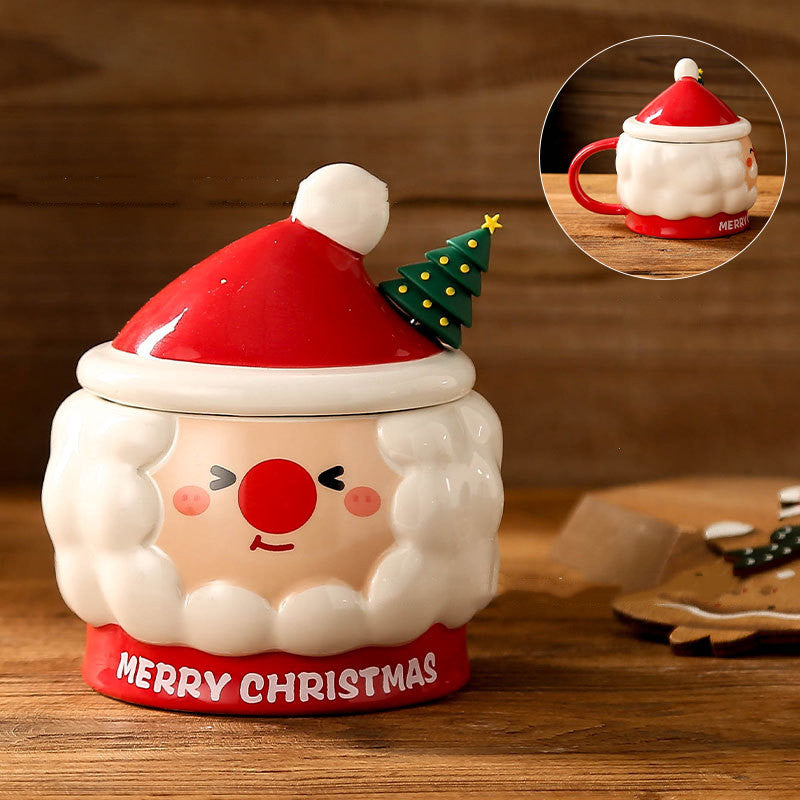 Creative Christmas Ceramic Cup With Cover Spoon Large Capacity