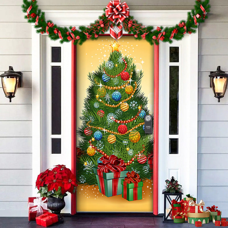 Christmas Forest Background Fabric Door Shelter Door Hanging New Year Party Decoration