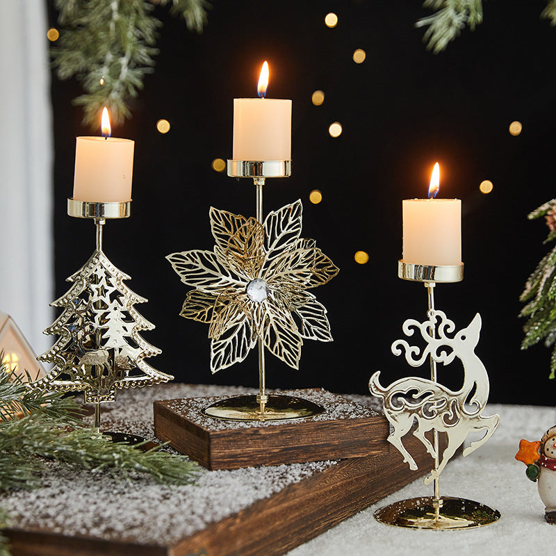 Romantic Christmas Wrought Iron Candlestick Candle Tray Decoration