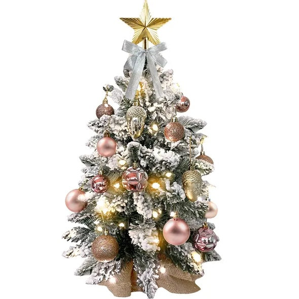 22in Tabletop Christmas Tree With Light Artificial Small Mini Red Christmas Decoration With Flocked Snow, Exquisite Decor & Xmas Ornaments For Table Top For Home & Office, Red