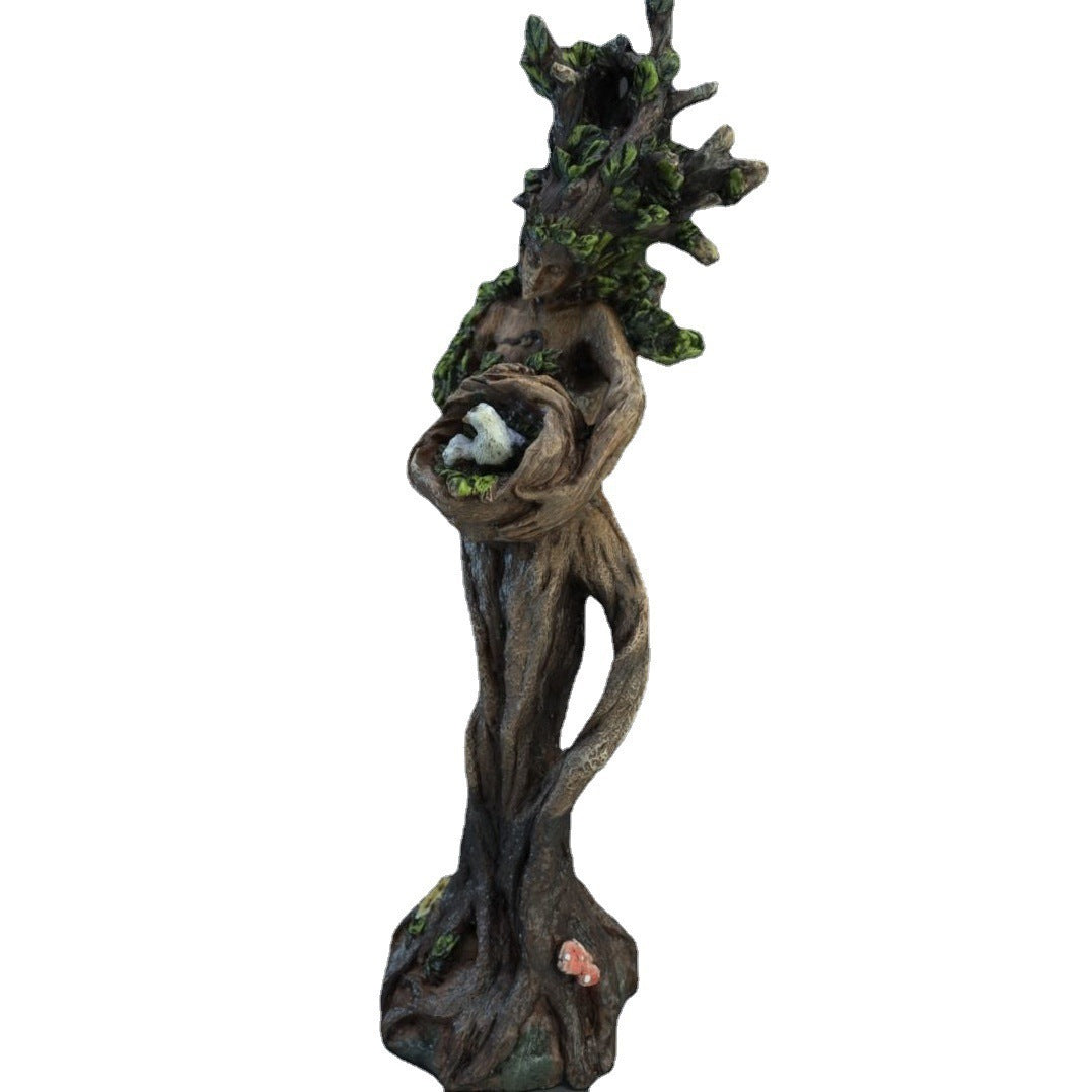 Tree Man And Bird Statue Resin Crafts Table Decorative Ornaments Garden Forest Goddess Sculpture