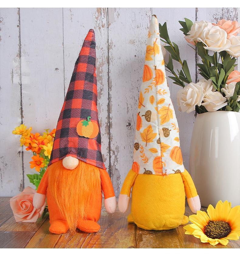 Harvest Festival Faceless Standing Plaid Pumpkin Hat Doll Ornaments