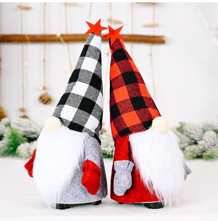 Red And Black Plaid Hat Electric Doll Rudolf Faceless Doll Decoration