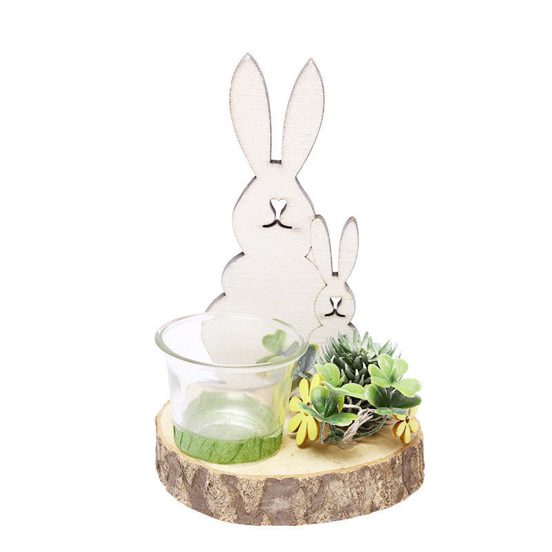 Nordic Wooden Rabbit Creative Glass Candle Holder