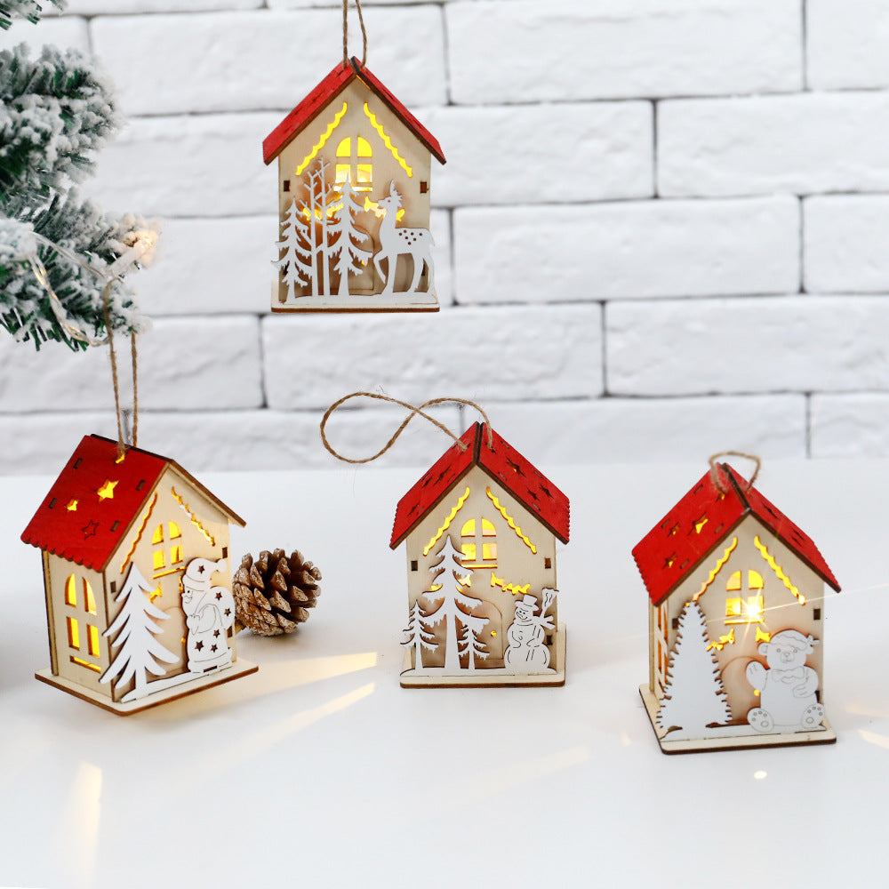 Christmas Decoration Wooden House LED Luminous Small House, Christmas Decoration House, Christmas decoration Ornaments, Christmas wooden Decoration, Christmas Wooden house,  Christmas LED Small House 