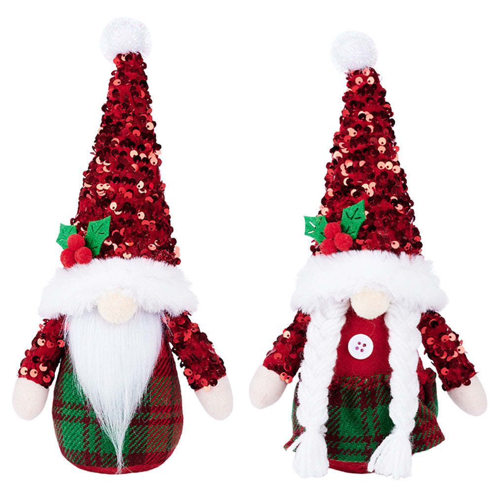 Christmas Decoration Sequin Cap Faceless Doll Ornaments