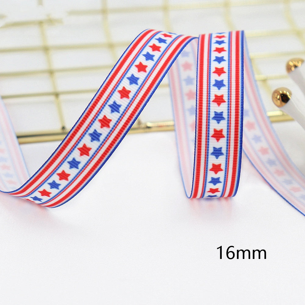 Stars And Stripes Ribbon Dovetail Bowknot Hair Ring Double Stitching Dovetail Ribbon