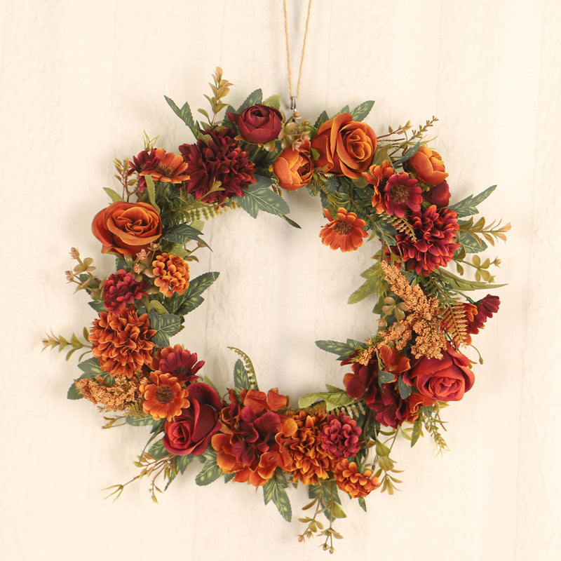 Spring wreath with crimson roses decoration wreath