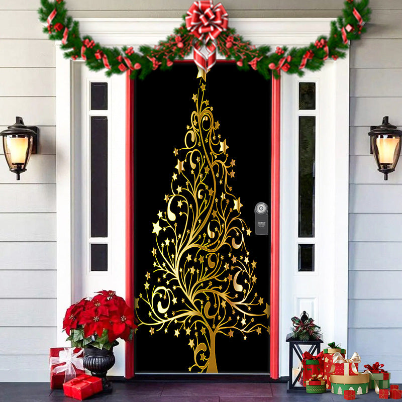 Christmas Forest Background Fabric Door Shelter Door Hanging New Year Party Decoration