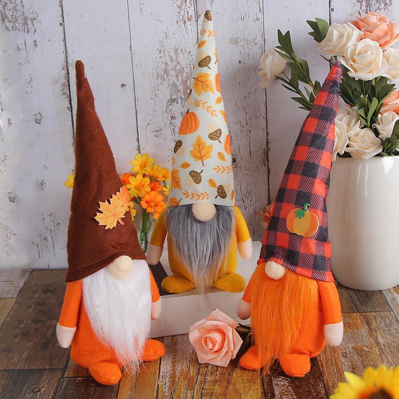 Harvest Festival Faceless Standing Plaid Pumpkin Hat Doll Ornaments