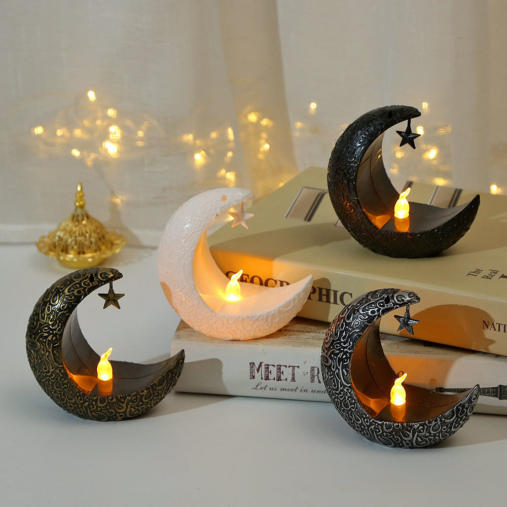 Star Moon Candlestick Arabian Lantern Electric Candle Lamp Storm