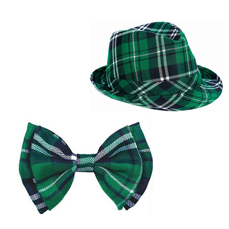 Irish Green Plaid Hat And Bow Tie Set