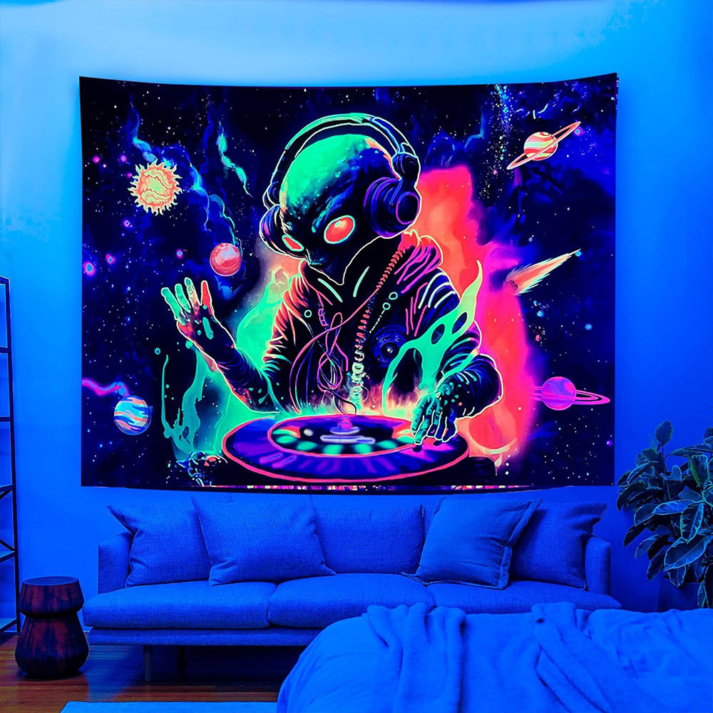 UV Fluorescent Skull Tapestry Space Wall Cloth Background