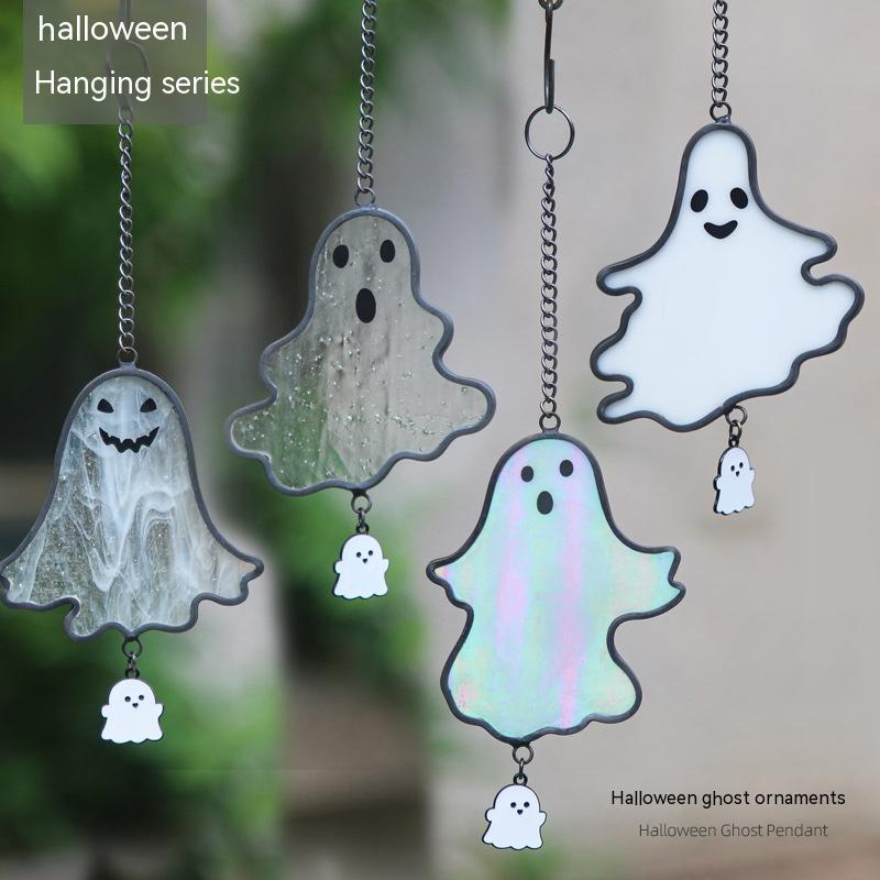 Ghost Ornament Accessories Halloween Decoration Color Glass Pendant Wind Chimes, Halloween decorations items, Halloween costumes, Halloween masks, Halloween props, Halloween animatronics, Halloween inflatables, Halloween lights, Halloween fog machines, Halloween spider webs, Halloween lanterns, Halloween banners, Halloween streamers, Halloween tableware, Halloween centerpieces, Halloween party favors, Halloween yard stakes, Halloween tombstones, Halloween candle