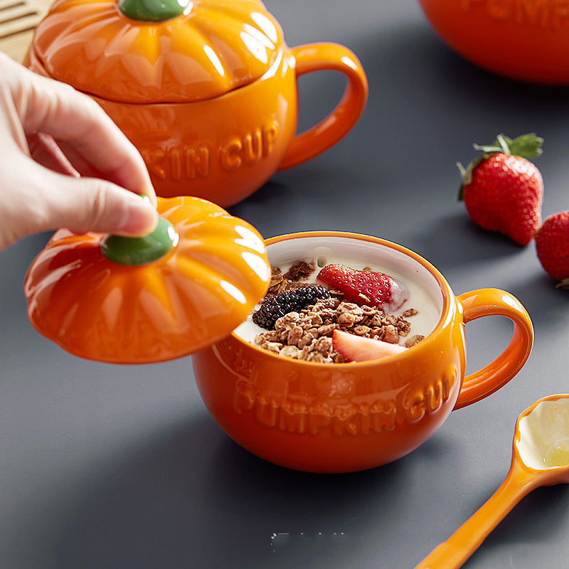 Pumpkin Cup Creative Personality Trend Water  Ceramic Spoon With Lid