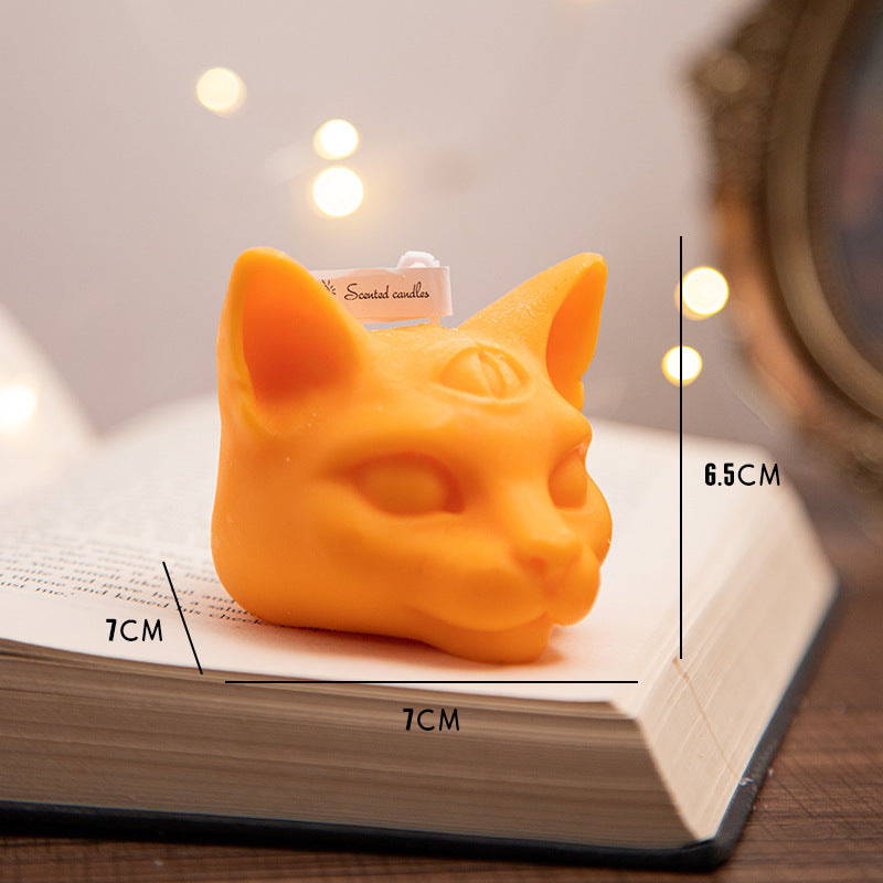 Halloween Three-eye Cat Head Aromatherapy Candle, White (evening Jade), Orange (wilderness ancient flower), dark green (water poplar honey Zhuhai), dark blue (rosemary mint), Purple (lavender), Purple Black (lavender), candles, decognomes