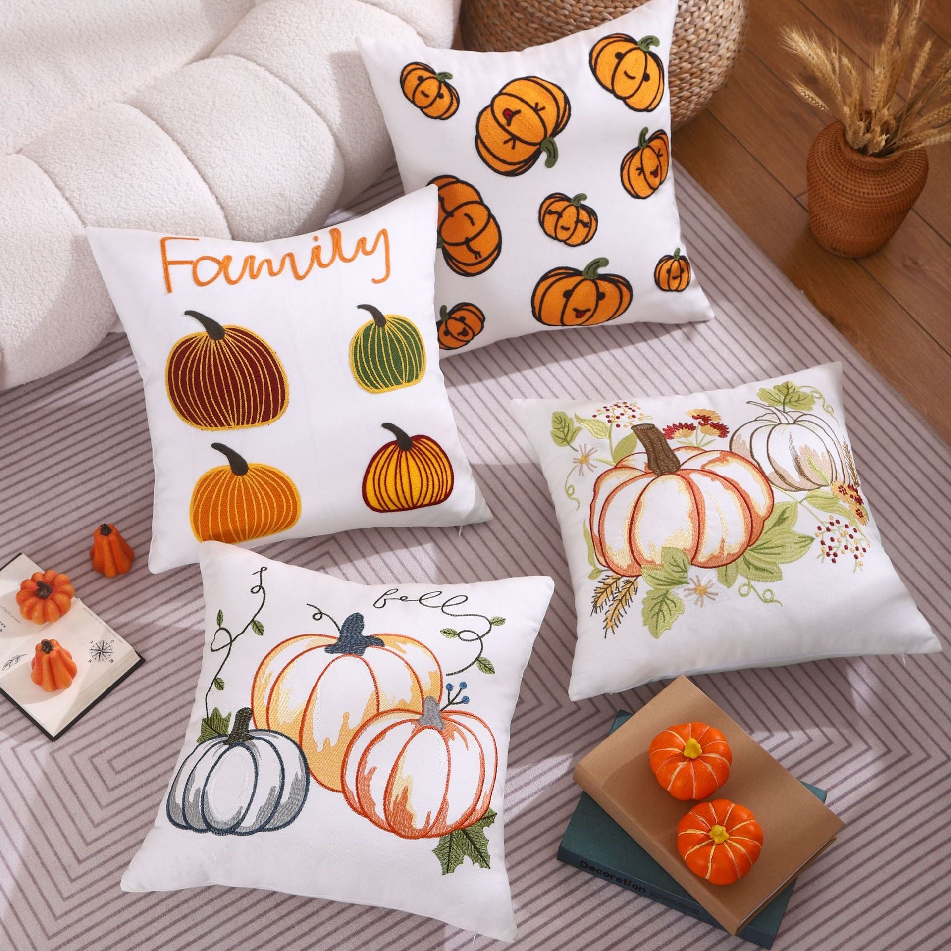 Pumpkin Embroidered Halloween Pillow Cover Lumbar Support