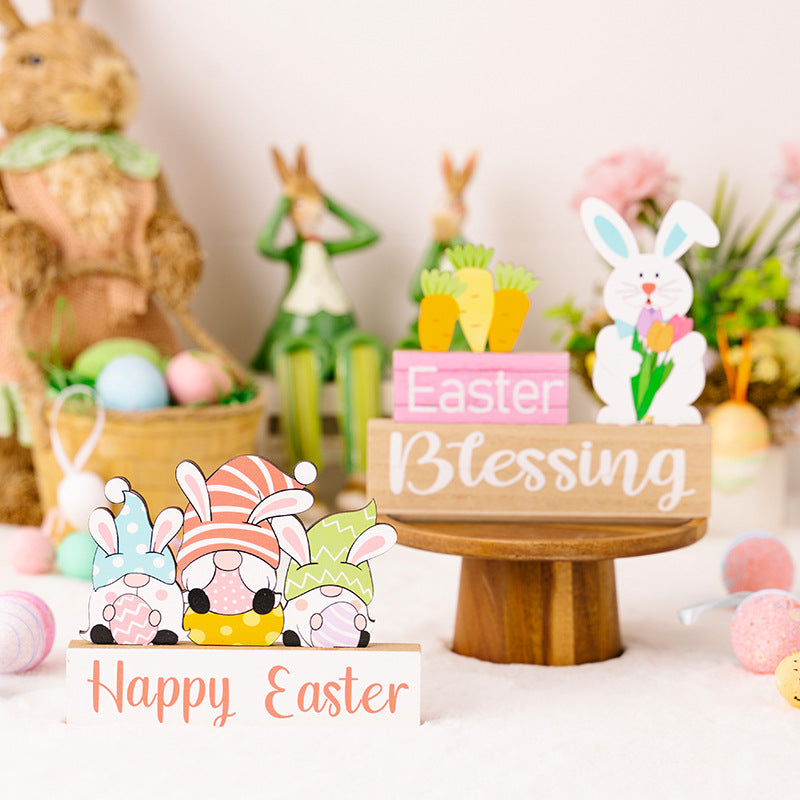 Easter Supplies Easter Rabbit Holding Flower Wooden Decoration