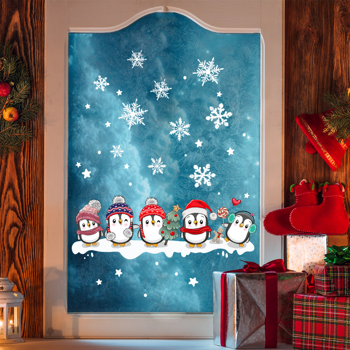 Christmas Snowflake Penguin Static Wall Sticker