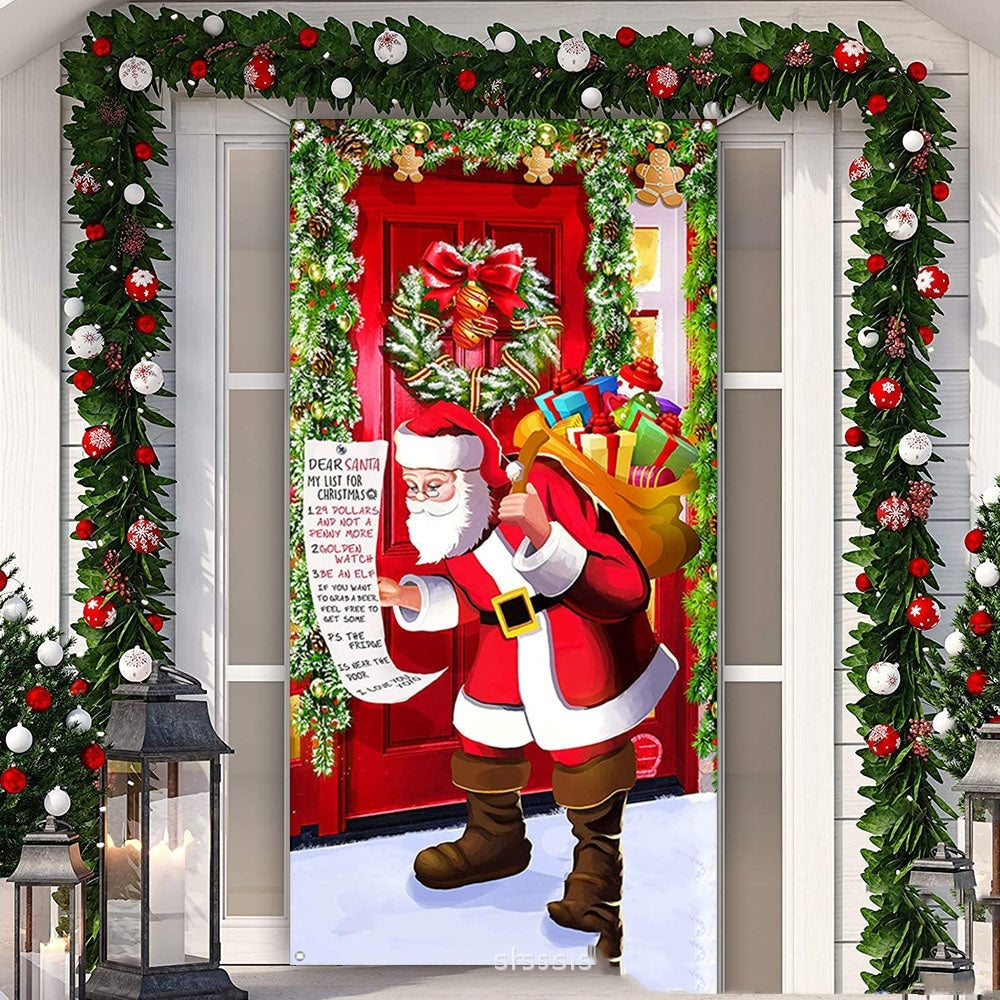 Christmas Door Width Happy New Year Santa Claus Door Curtain Background