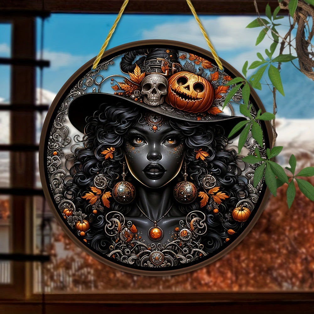 Acrylic Halloween Witch Pendant Color Disc Wall Decorations, Pumpkin lanterns, Jack o Lanterns, Halloween Lights, Halloween Decoration Ornaments, Halloween inflatables, carved pumpkins, Halloween wreaths, Halloween Candles, and animatronics Halloween.
