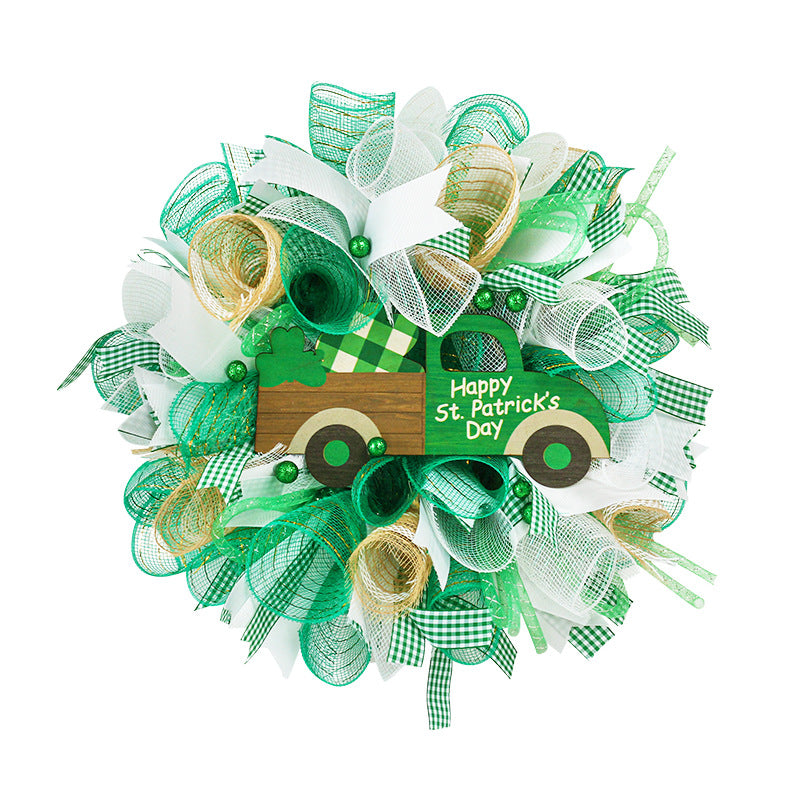 Shamrock Ribbon Wreath Irish Festival Pendant Ornament, Shamrock garland, Green-themed party supplies, Irish Festival Decoration Items, St Patricks Day Decoration Items, Decognomes,