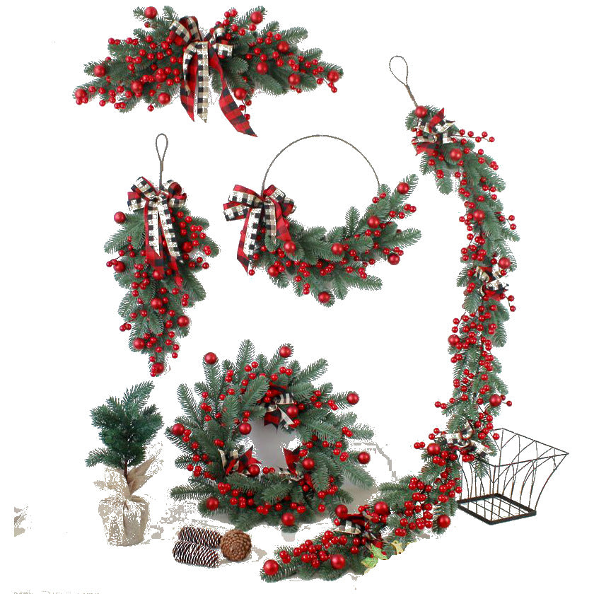 Christmas PE Pine Needle Vine Ring Garland Decorations