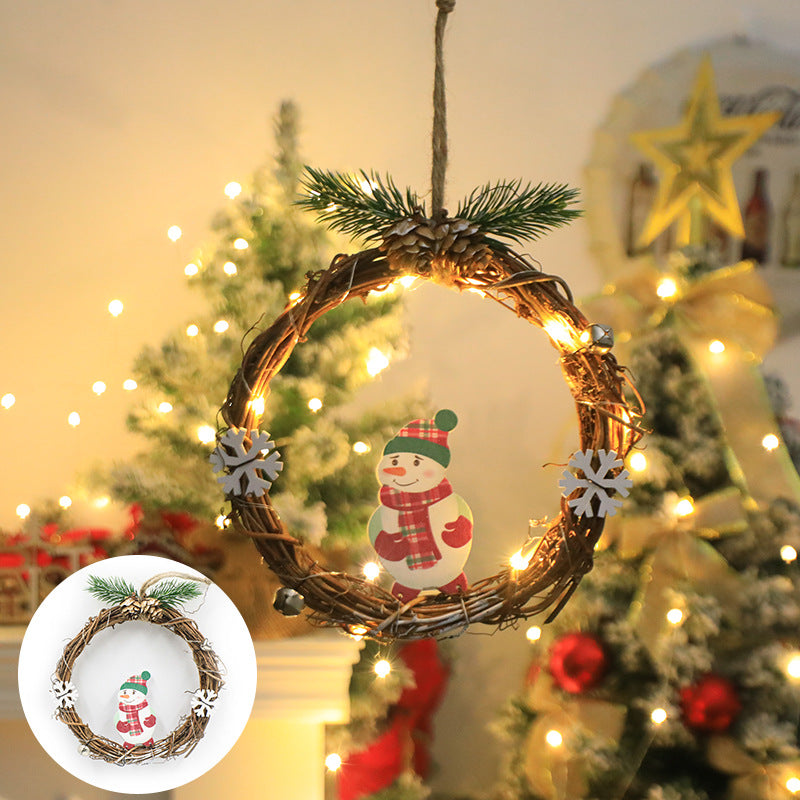 Christmas Wreath Old Man Snowman Show Window Decoration Lighting Chain