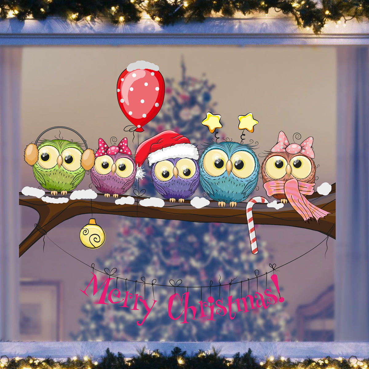 Christmas Outfit Owl Christmas Wall Stickers On The Branch