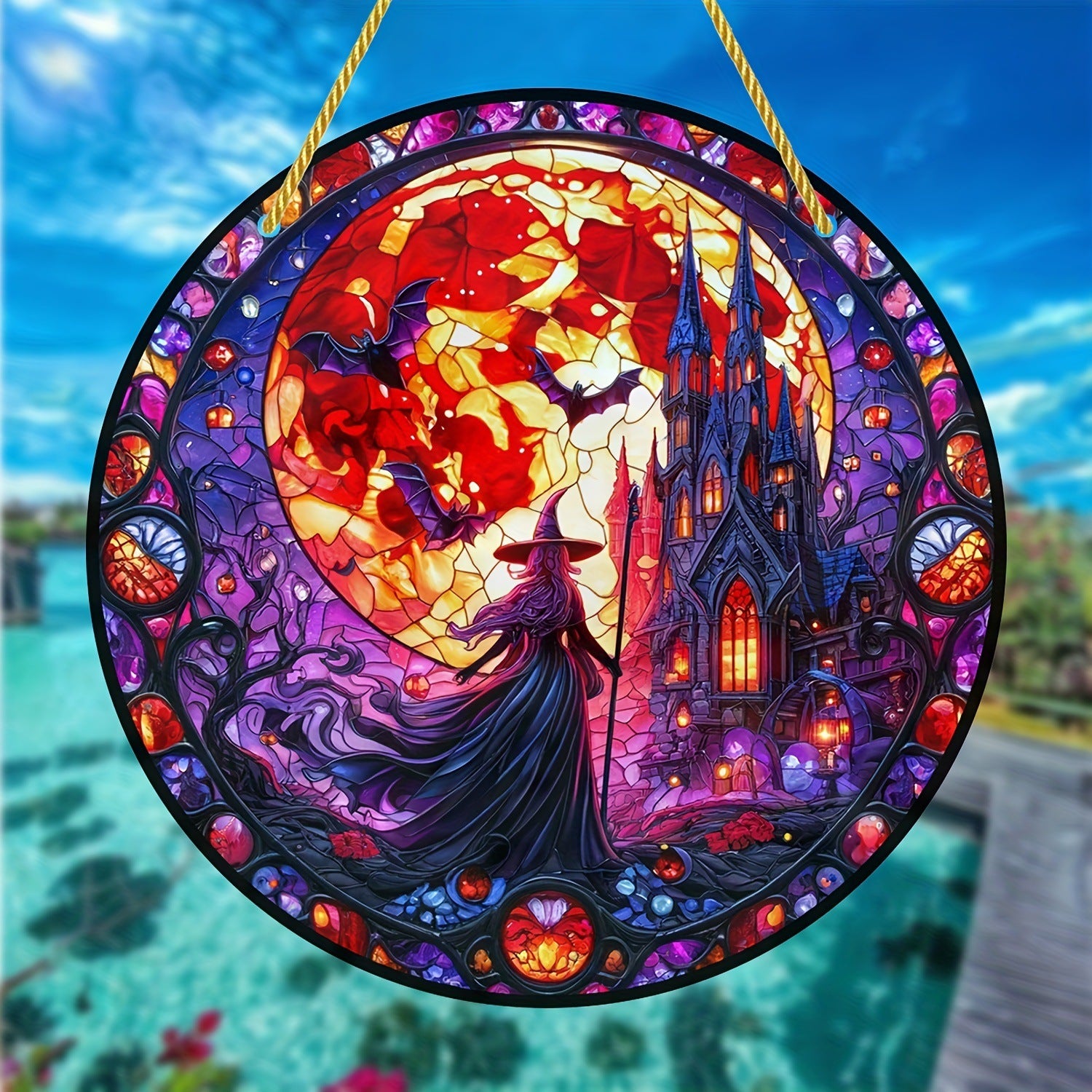 Acrylic Halloween Witch Pendant Color Disc Wall Decorations, Pumpkin lanterns, Jack o Lanterns, Halloween Lights, Halloween Decoration Ornaments, Halloween inflatables, carved pumpkins, Halloween wreaths, Halloween Candles, and animatronics Halloween.
