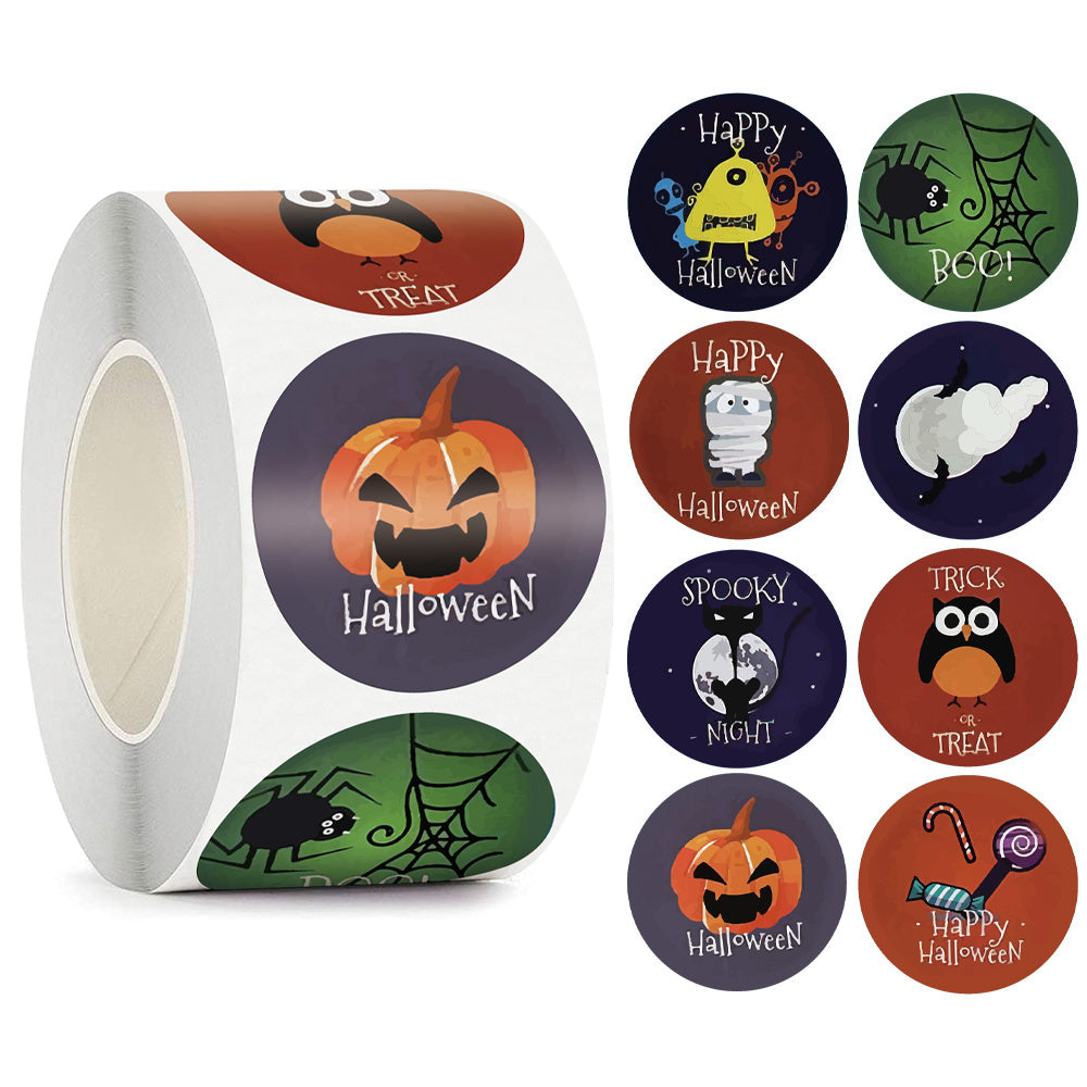 500 Rolls Happy Halloween Children's Toy Animals Thanks Decoration Sticker Label, Pumpkin lanterns, Jack o Lanterns, Halloween Lights, Halloween Decoration Ornaments, Halloween inflatables, carved pumpkins, Halloween wreaths, Halloween Candles, and animatronics Halloween.
