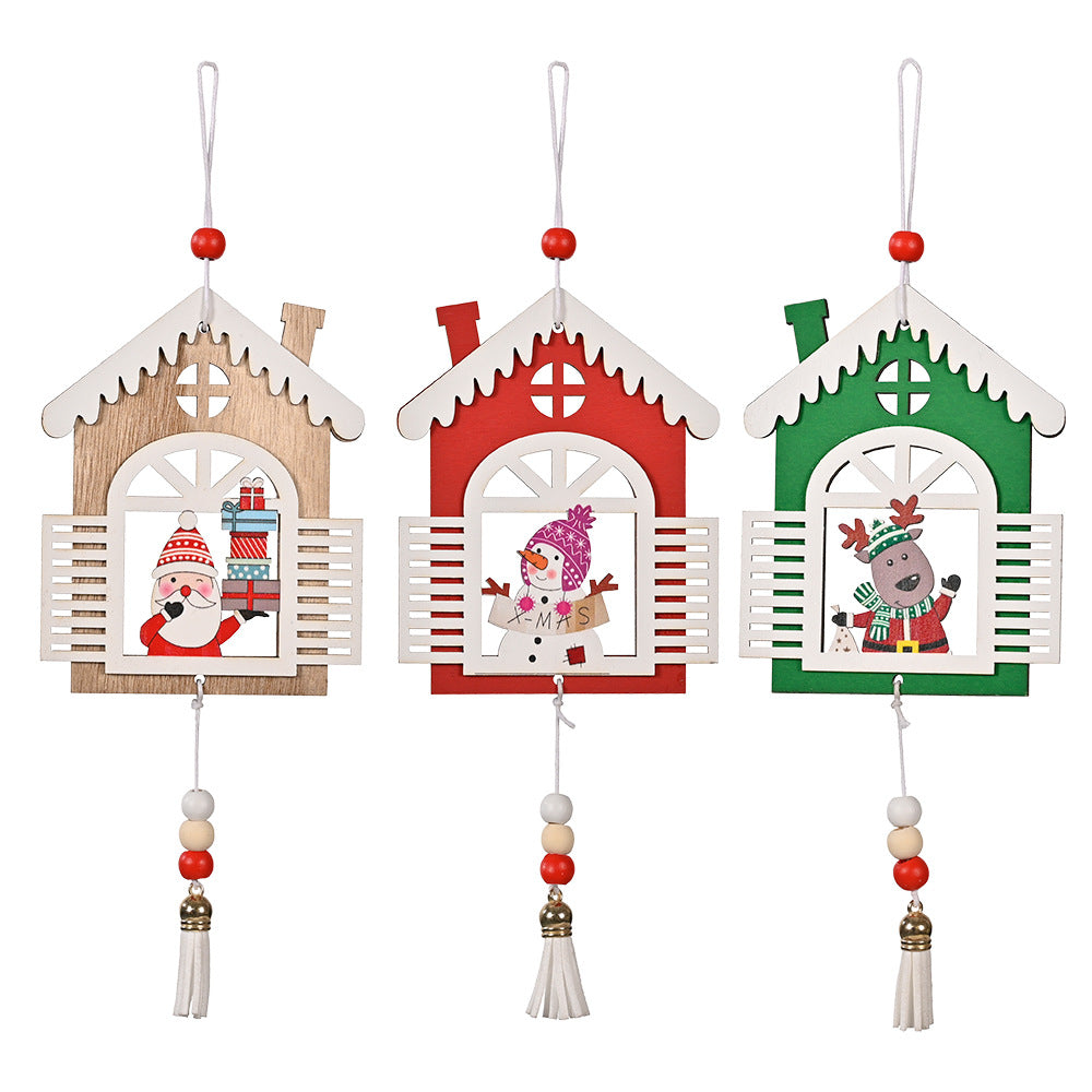 Christmas Decoration Christmas Wooden House Tassel Pendant