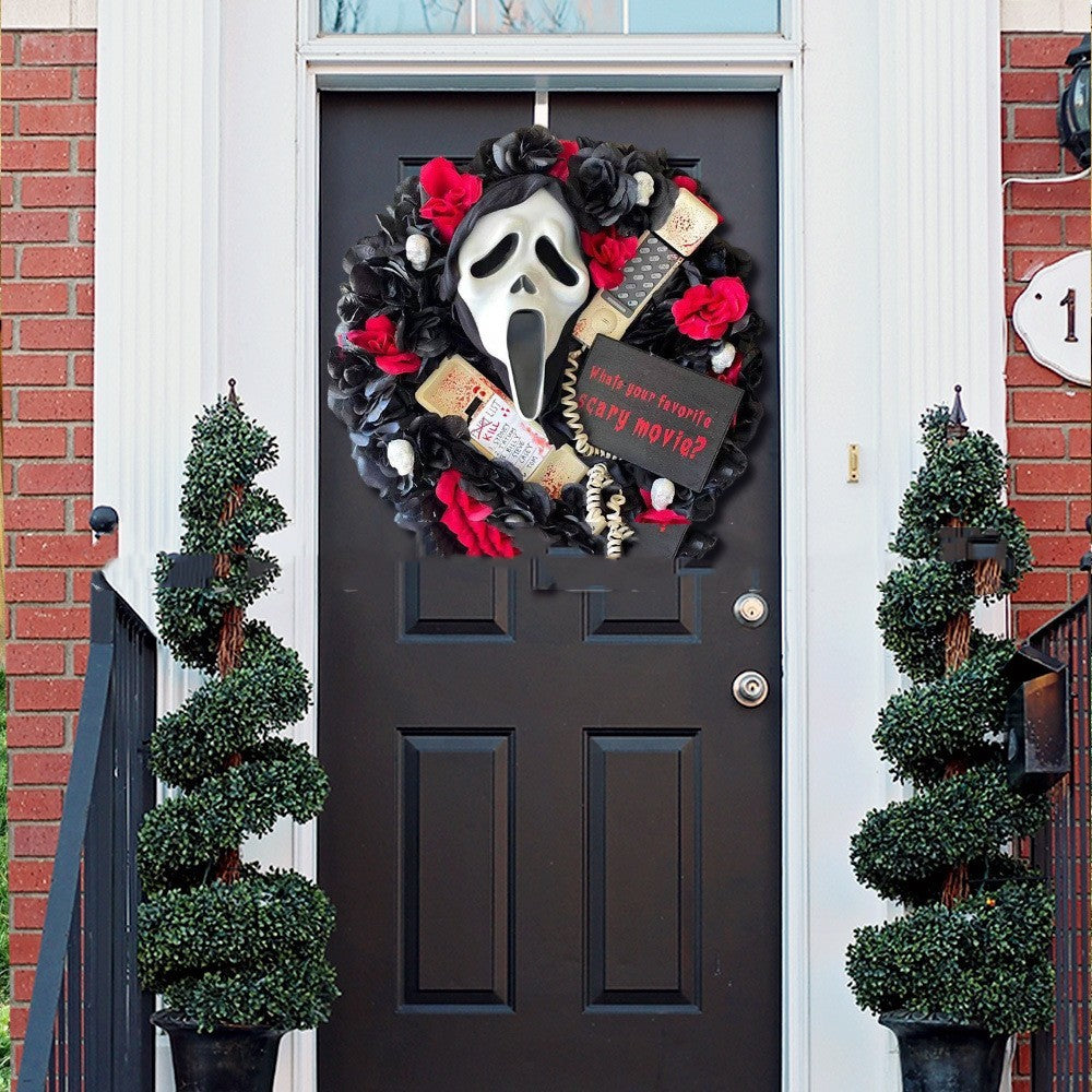 Screaming Ghost Wreath Black Rose Wreath Halloween