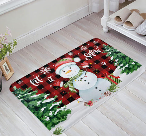 Christmas Carpet Red Christmas Tree Snowman Mat