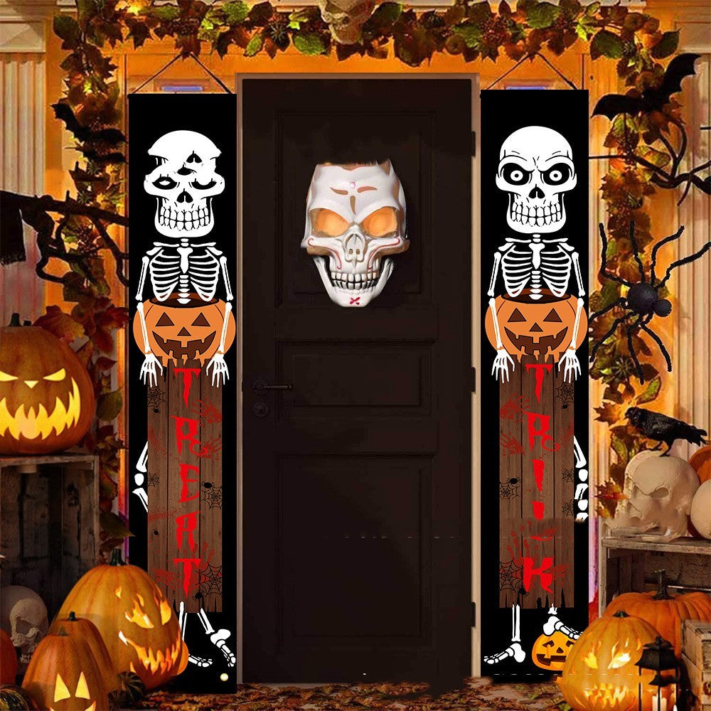 Halloween Couplet Horror Skull Decoration Porch Flag, Halloween decorations items, Halloween costumes, Halloween masks, Halloween props, Halloween animatronics, Halloween inflatables, Halloween lights, Halloween fog machines, Halloween spider webs, Halloween lanterns, Halloween banners, Halloween streamers, Halloween tableware, Halloween centerpieces, Halloween party favors, Halloween yard stakes, Halloween tombstones, Halloween candles, Halloween wreaths, Halloween garlands
