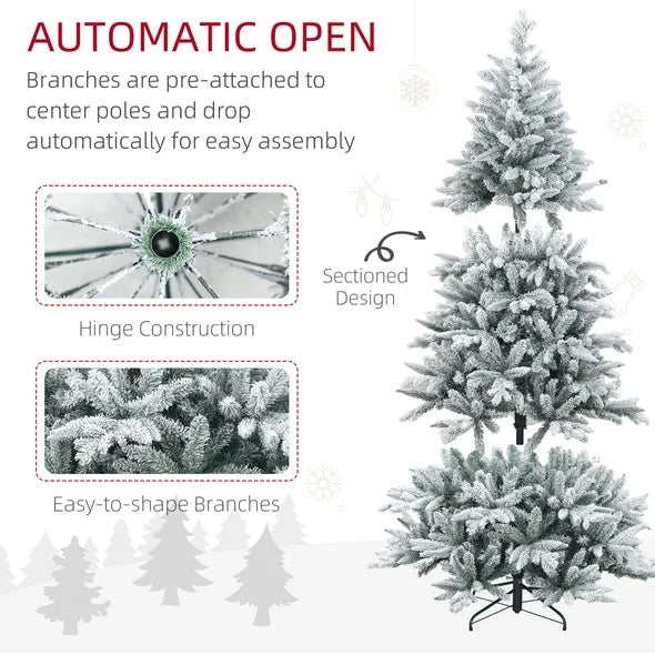 7 Ft Snow Flocked Artificial Christmas Tree With 1401 Tips, Foldable Metal Stand, Easy Assembly, Hinged Xmas Tree For Home, Office, Holiday, Christmas tree, Artificial Christmas tree, Real Christmas tree, Miniature Christmas tree, Tabletop Christmas tree, Pre-lit Christmas tree, Flocked Christmas tree, White Christmas tree, Black Christmas tree, Ceramic Christmas tree, Christmas tree topper, Christmas tree skirt, Christmas tree stand, Christmas tree storage bag, Christmas ornaments, Glass Christmas ornament