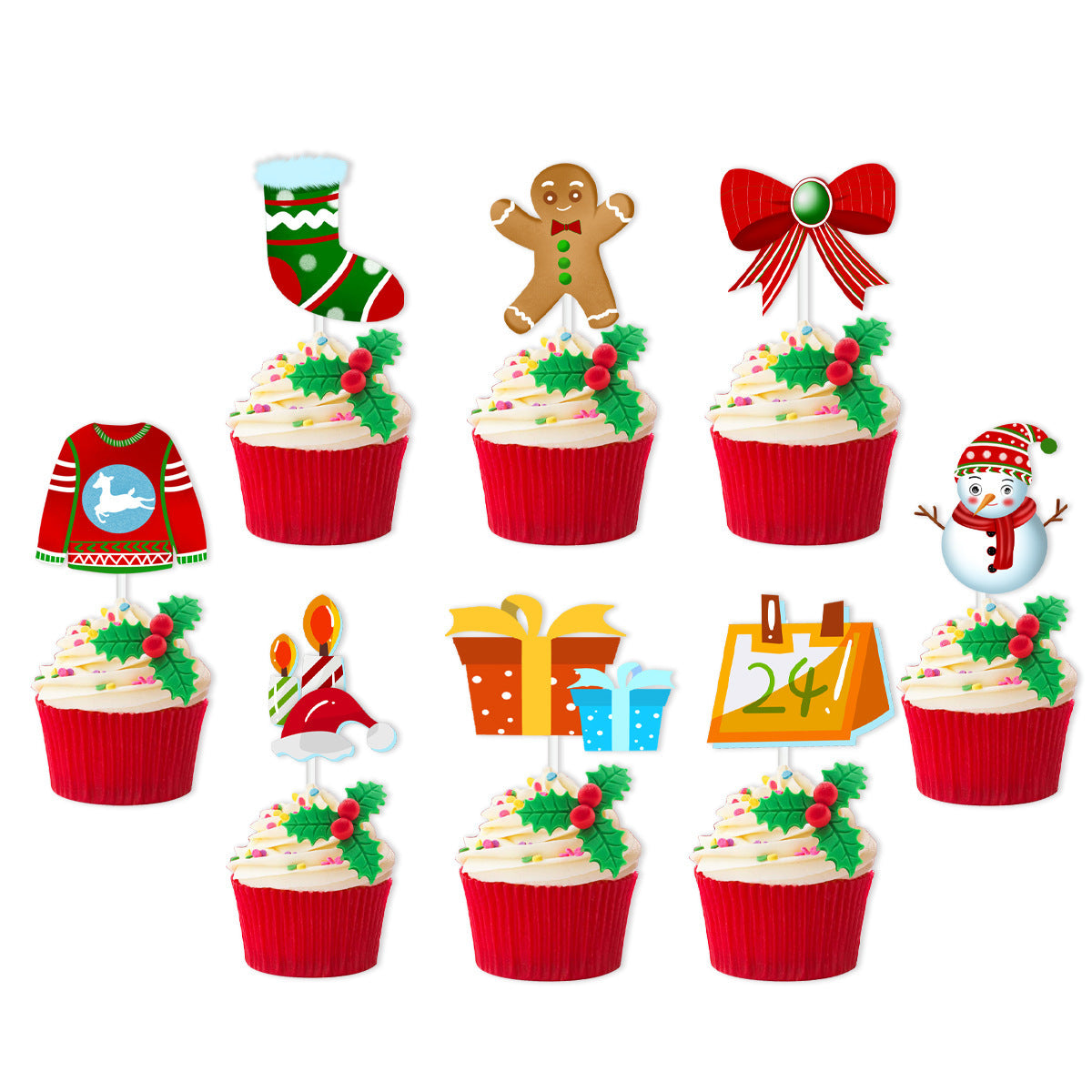 Cross-border Christmas 12PCs Decoration Cake Paper Cups Plug-in