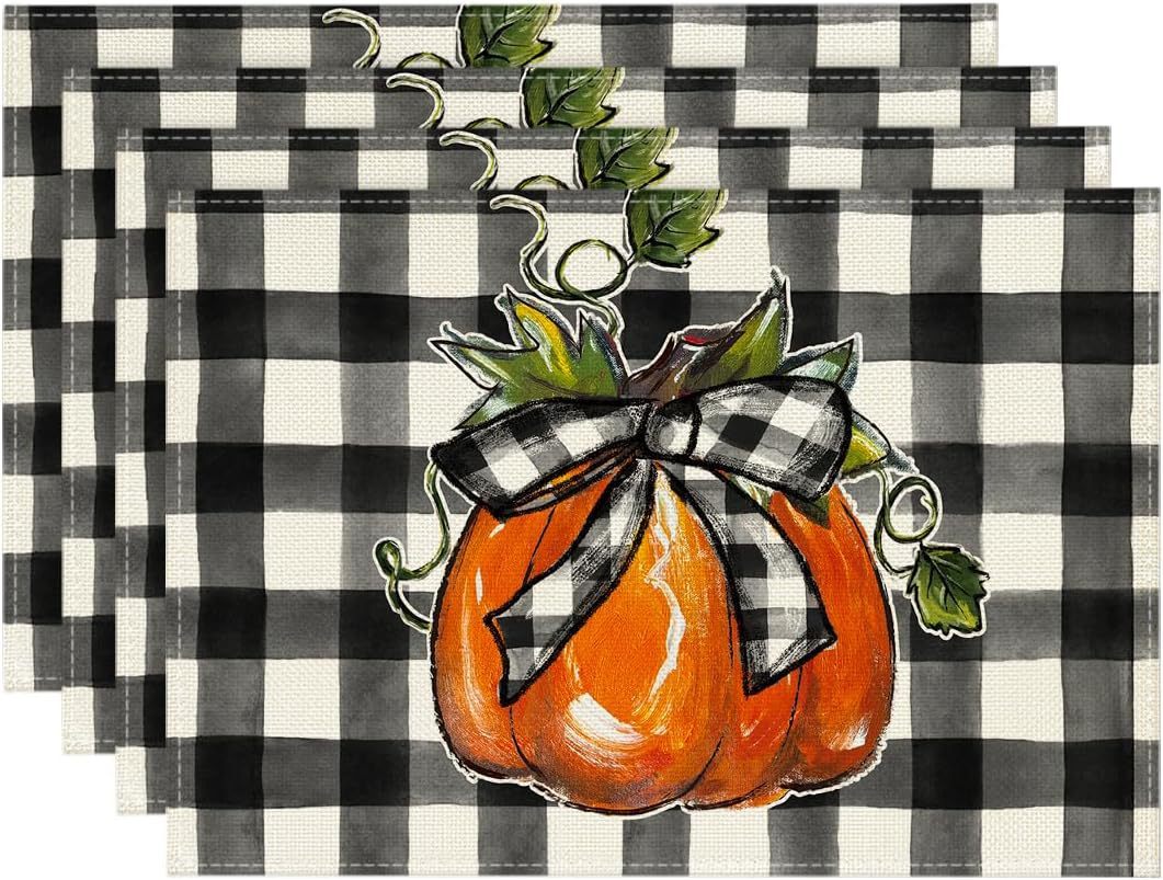 Autumn Pumpkin Maple Leaf Printing Polyester Tableware Mat, Pumpkin lanterns, Jack o Lanterns, Halloween Lights, Halloween Decoration Ornaments, Halloween inflatables, carved pumpkins, Halloween wreaths, Halloween Candles.