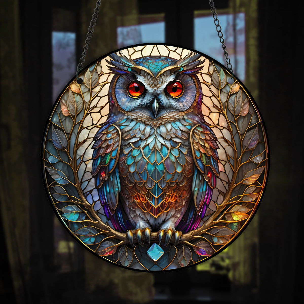 Halloween Owl Round Acrylic Painted Tracery Pendant