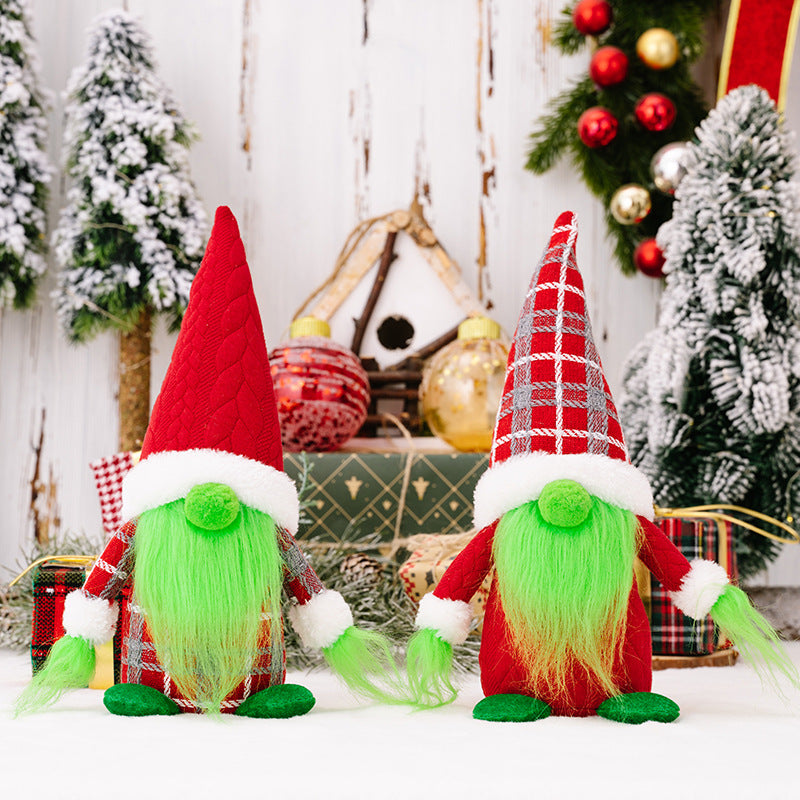 Decorative Faceless Doll Green Fur Ornaments