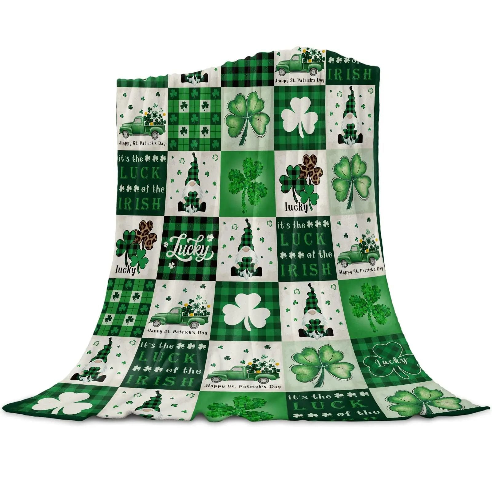 Blanket Clover Design Flannel Blanket Sofa Decorative Blanket Bed Sheet Bedspreads, Green-themed party supplies, Irish Festival Decoration Items, St Patricks Day Decoration Items, Decognomes,