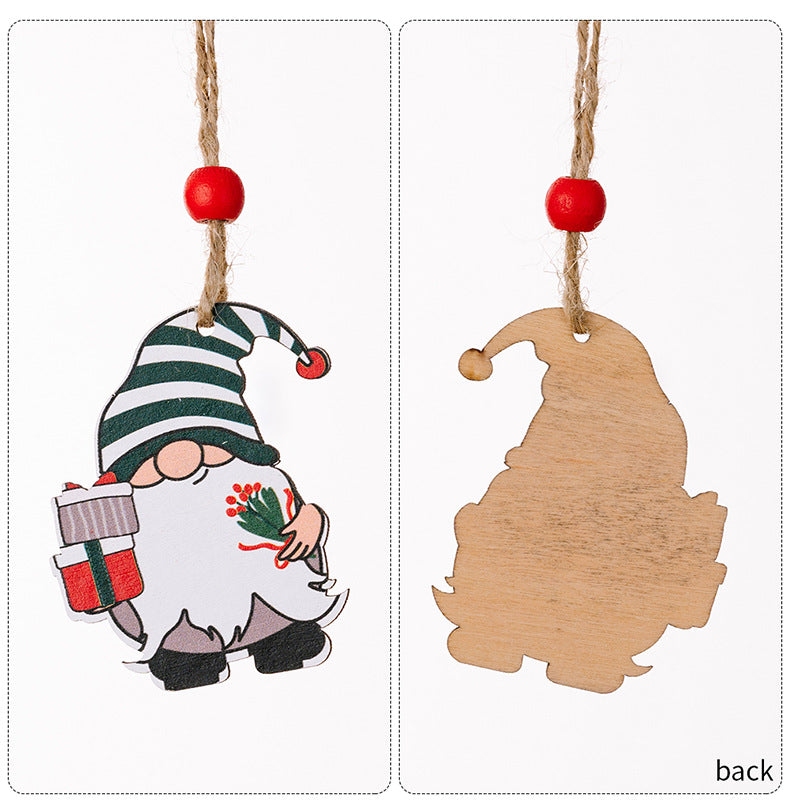 Cartoon Printed Old Man Christmas Wooden Tree Pendant