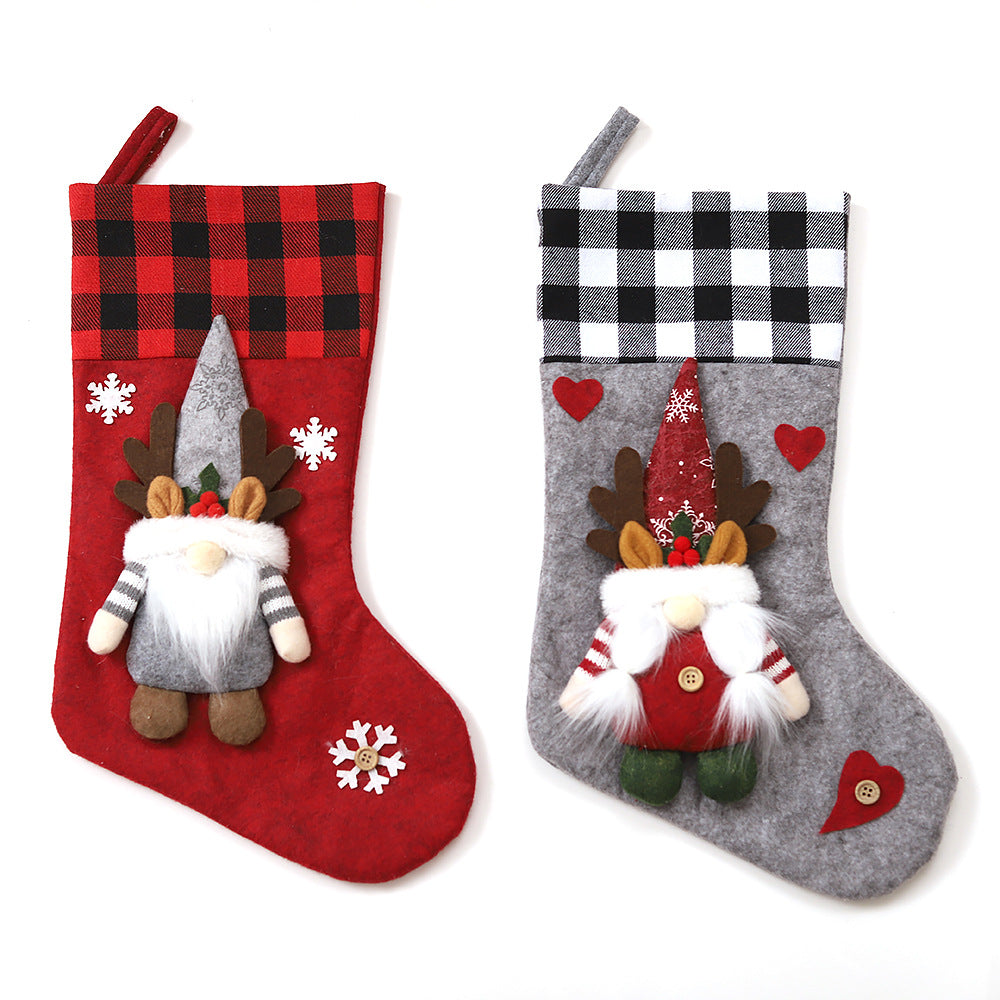 Plaid Three-dimensional Couple Faceless Doll Christmas Stockings Christmas Eve Gift Bag Candy Bag